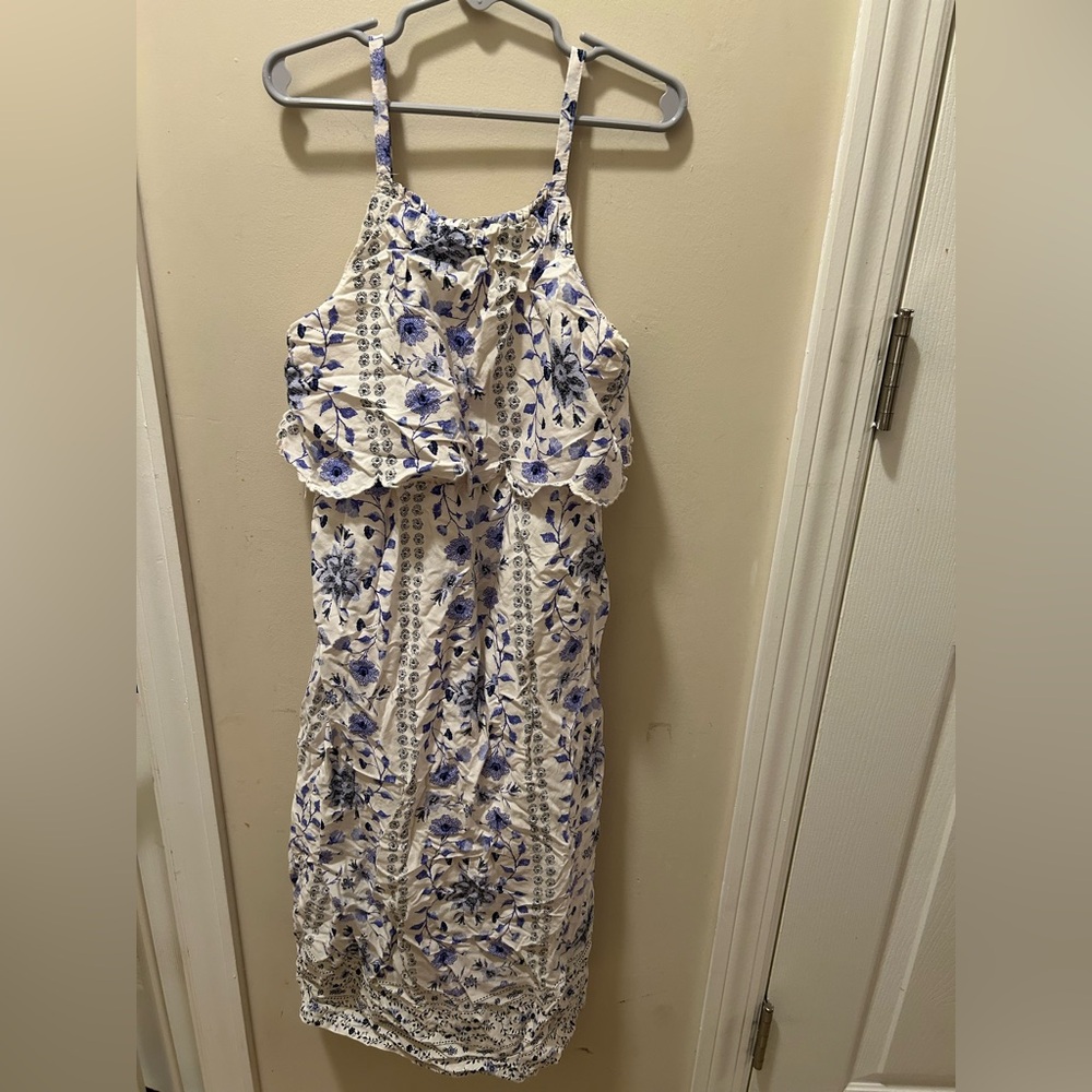 Old Navy Girls Sz Med 8 Blue & White Floral Adjustable Spaghetti Strap Dress